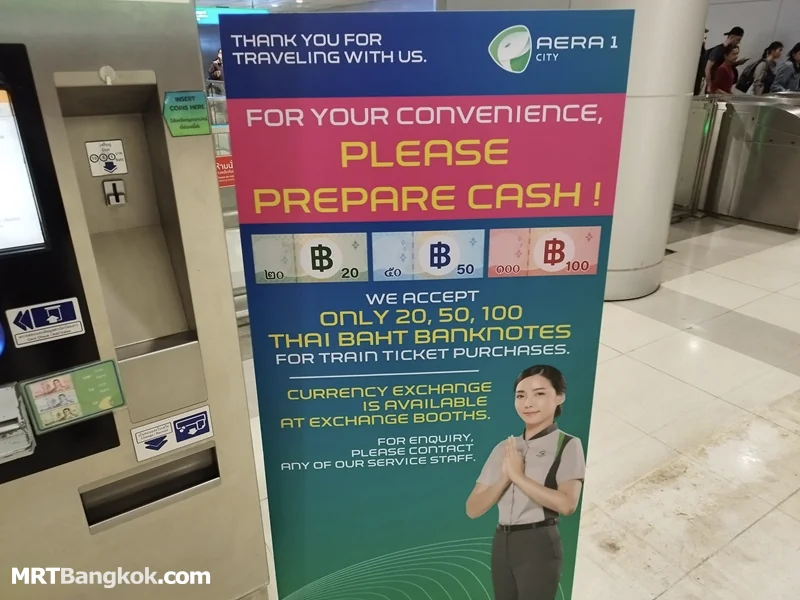 Cash Payment for Bangkok Airport Train Tickets