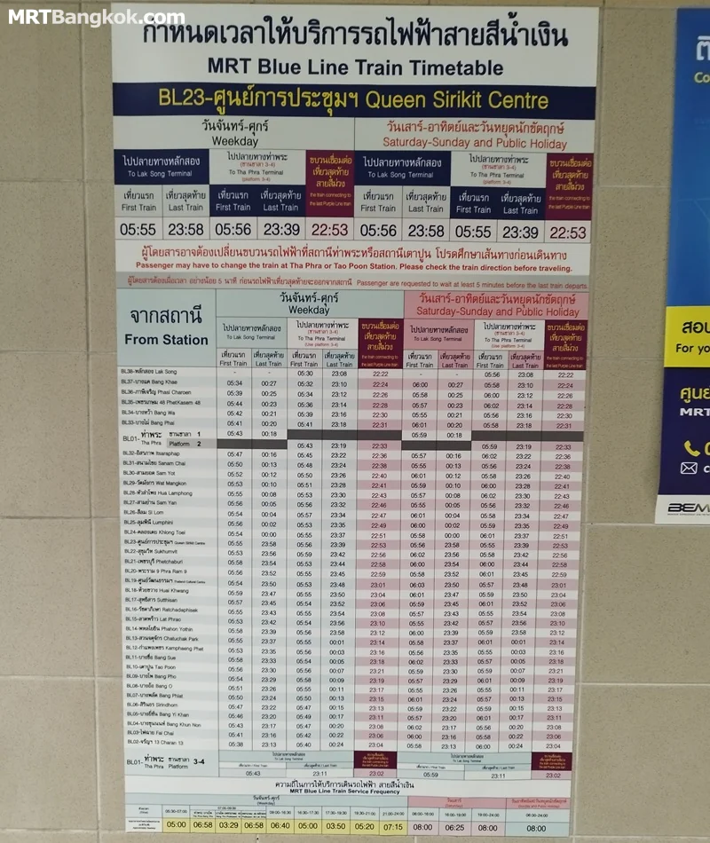 MRT Blue Line Train Timetable
