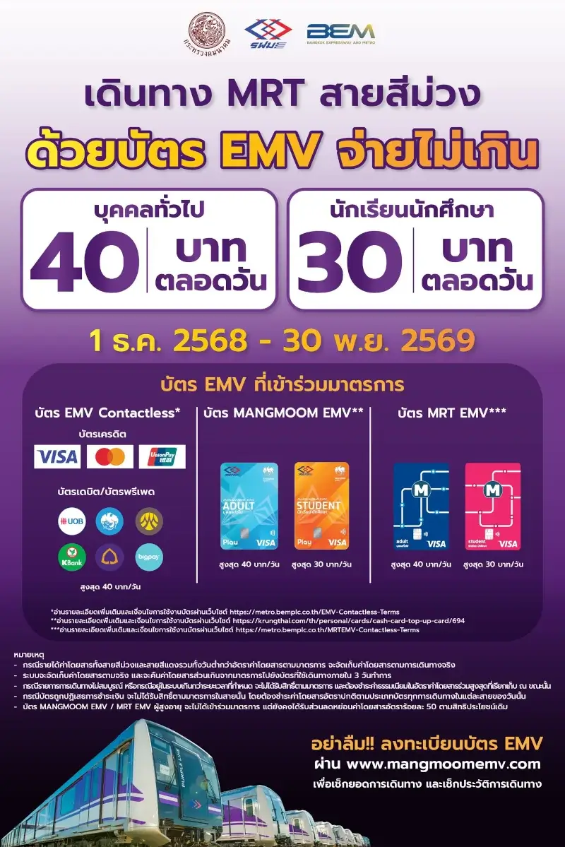 Purple Line Daily Fare 40 THB