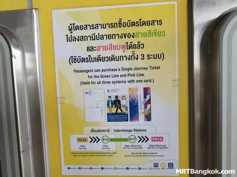 One ticket for BTS Green Line, MRT Yellow Line, MRT Pink Line